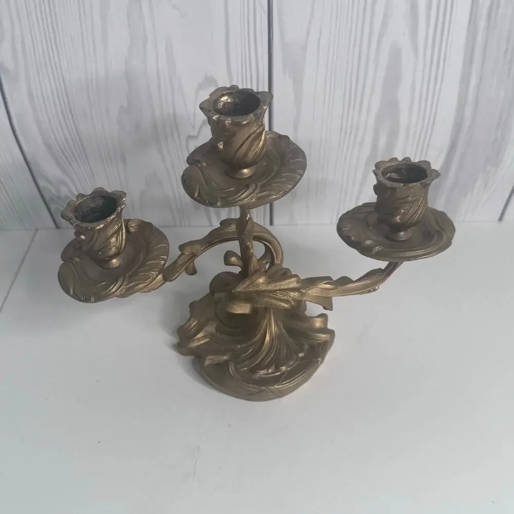 Vintage Rococo Style French Bronze Candelabra 3 Candle